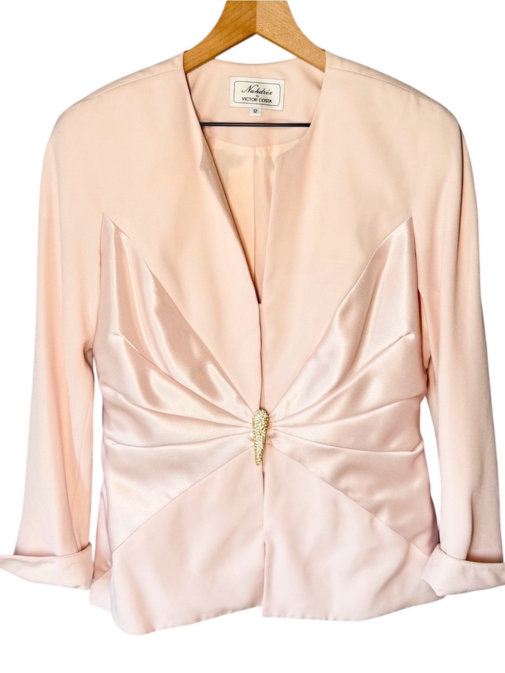 Vintage VICTOR COSTA Nahdree Satin Blush Pink Formal Blazer Evening Jacket Sz 12